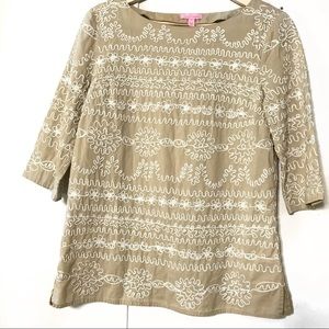 Lilly puiltzer beige embroidered top
